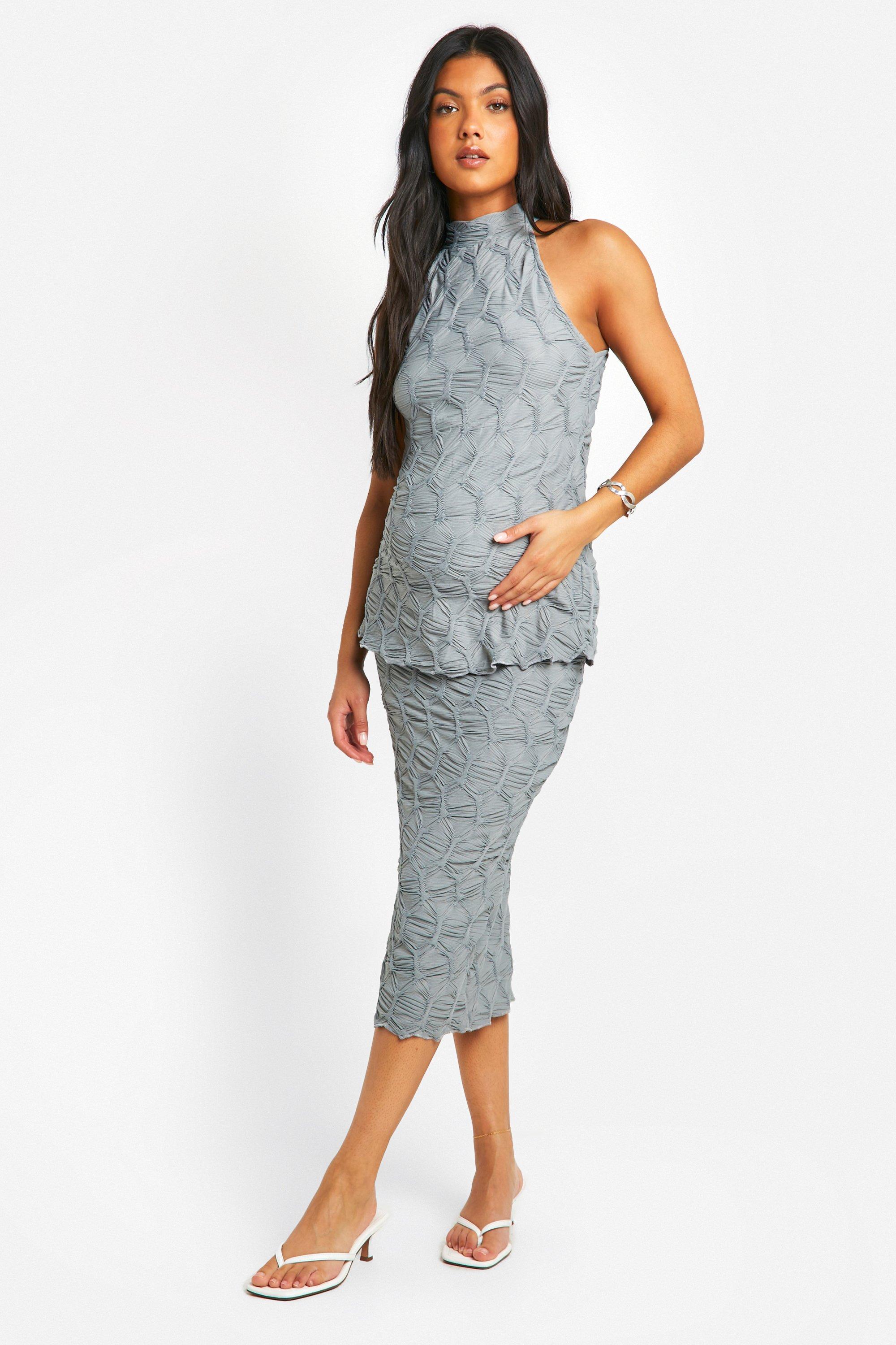 Maternity Textured Jacquard Midi Skirt boohoo UK
